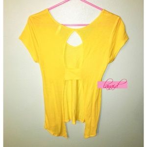 Yellow Open Back Backless V-Neck Cut-Out Cutout Cutouts Short Sleeve T-Shirt Top